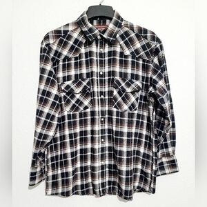 Cotton Works Plaid Flannel Western Pearl Snaps Size Large Unisex Heavyweight